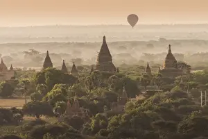 Hot Air Balloon Prints: A balloon flying over Bagan, Myanmar