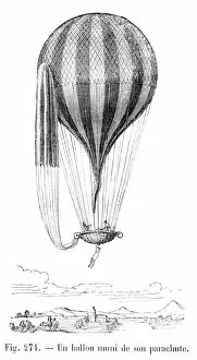 Images Dated 16th March 2017: Balloon with parachute engraving 1881