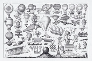 Images Dated 15th April 2016: Balloons, Airships and Flying Machines Engraving from 18th Century France