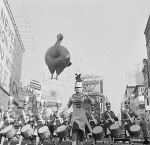 Thanksgiving Day Prints: Band and Turkey Balloon in Macy's Thanksgiving Day Parade