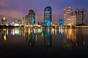 Bangkok city downtown at night with reflection