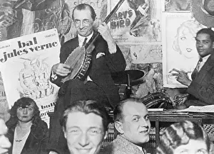 Drum Set Prints: Banjoist and Drummer Play in Paris Cafe