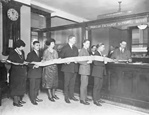 Banking Prints: Bank Employees Holding Long Draft Tape