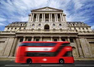 Images Dated 15th June 2016: Bank of England with a passing red London double-decker bus, London, England, United Kingdom