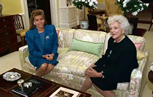 Barbara Bush and Queen Noor Having Tea