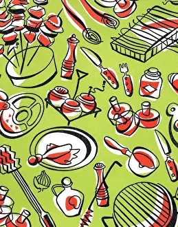 Green Background Prints: Barbecue Pattern