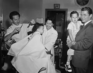 Barbershop Prints: Barber Cutting James Shannon Murphy's Hair
