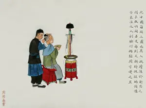 Chinese Prints: A Barber Shaving the Head