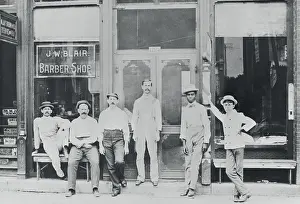 Topeka Prints: Barbers and Clients Standing Outside