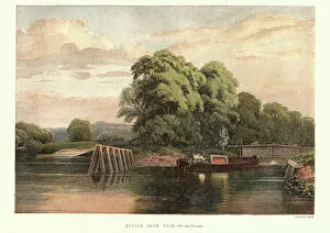 Images Dated 10th May 2017: Barge at Penton Hook Lock, Thames, 19th Century