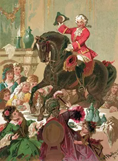 Banquet Prints: Baron Munchausen Riding Horse On Table