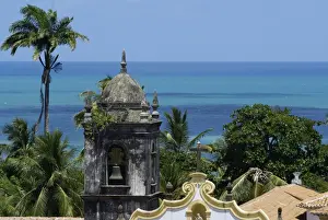 Brasil Prints: Baroque church, palm trees and blue ocean, Olinda, Pernambuco, Brazil