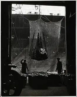 Loading Prints: Barrels Being Lifted On To Ocean Liner