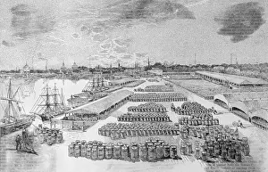 Savannah Prints: Barrels Waiting to be Loaded onto Ships