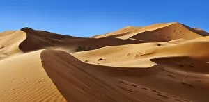 Sahara Desert Landscapes Gallery: barrenness, blue sky, cloudless, desert landscape, dune, erg chebbi, exterior views