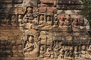 Bas-relief at the Terrace of the Leper King, Elephant Terrace, Angkor Thom, Siem Reap, Cambodia