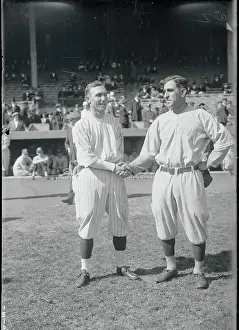 Baseball Captains Bancroft and Peckingpaugh Shaking Hands on Field