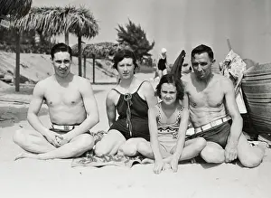 Baseball Favorite Bob Feller and family Members on Beach
