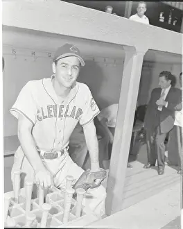 Baseball Great Lou Boudreau Posing by Bats