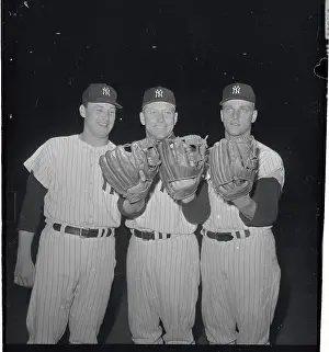 Baseball Greats Posing with Baseball Gloves