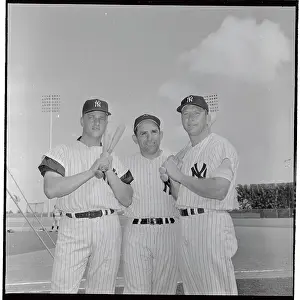 Baseball Greats Posing with Yogi Berra