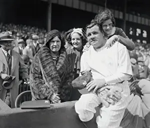 Baseball Legend Babe Ruth with His Family on Sidelines