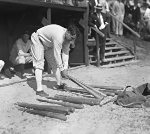 Petersburg Prints: Baseball Legend Babe Ruth Retrieving a Baseball Bat