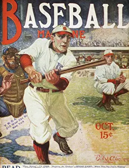 Baseball Magazine Covers Prints: Baseball Magazine Cover With A Batter In Action
