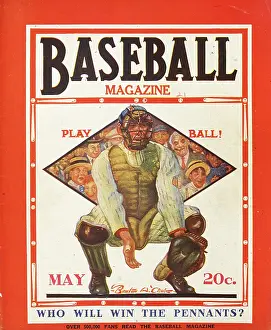 Baseball Magazine Covers Prints: Baseball Magazine Cover With A Catcher In Action