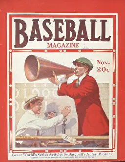 Baseball Magazine Covers Prints: Baseball Magazine Cover With A Man & Megaphone During World Series