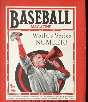 Baseball Magazine Covers Prints: Baseball Magazine Cover With A Man & Megaphone During World Series