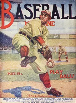 Baseball Magazine Covers Prints: Baseball Magazine Cover With A Pitcher In Action