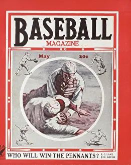 Baseball Magazine Covers Prints: Baseball Magazine Cover With A Play At Home Plate