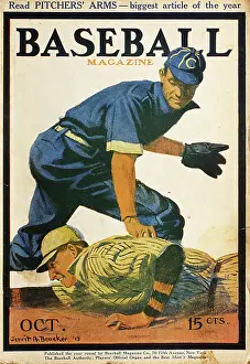 Baseball Magazine Covers Prints: Baseball Magazine Cover With A Play At Second Base