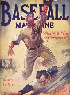 Baseball Magazine Covers Prints: Baseball Magazine Cover With A Player Sliding Into A Base