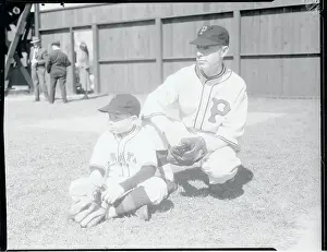 San Bernardino Prints: Baseball Official William Benswanger and Young Son Posing in Uniforms