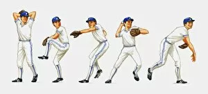 Skill Gallery: Baseball pitching technique, multiple image