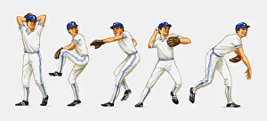 Dorling Kindersley Prints Gallery: Baseball pitching technique, multiple image