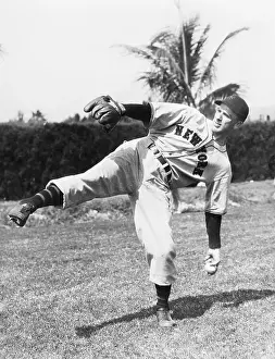 Baseball Player Carl Hubbell Leaning While Pitching a Good One