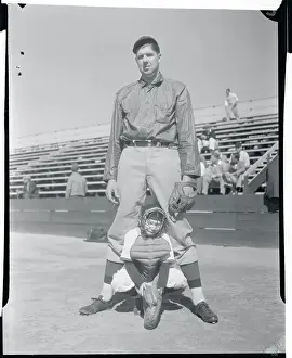 San Bernardino Prints: Baseball Player Jim Weaver Posing With Young Boy
