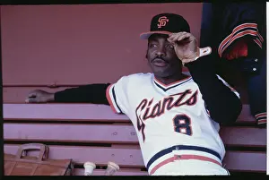 Baseball Player Joe Morgan in Uniform and Relaxing on Bench
