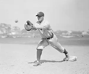 Catching Prints: Baseball Player Lou Gehrig Catching Ball