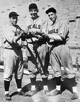 Outfielder Prints: Baseball Players Ernie Sulik, Mike Hunt and Joe Dimaggio