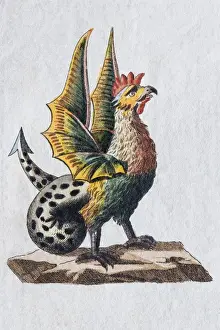 Animal Like Prints: Basilisk, hand-colored copper engraving from childrens picture book by Friedrich Justin Bertuch