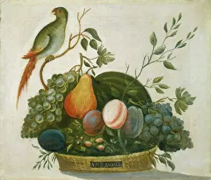 Prints of Basket of Fruit with Parrot, 1777. Artist A.M. Randall. (Photo by Heritage Art/Heritage Images via Getty Images) Quiet Beauty: Moments of Stillness Captured in Art: Basket Of Fruit With Parrot