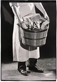 Groceries Prints: Basket Of Groceries, Circa 1950'S