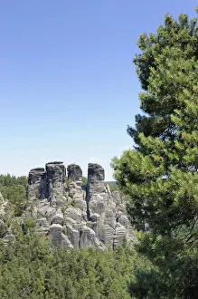 Saxon Gallery: Bastei with Kleine Gans rock formation, Elbsandsteingebirge Elbe Sandstone Mountains