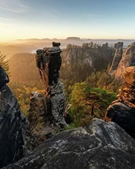 Tourist Attraction Collection: Bastion view with Wehlnadel, Elbe Sandstone Mountains, Saxon Switzerland, Germany