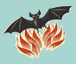 Bat Flying Out of Flames