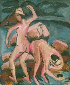 Prints of Two bathers (Fehmarn), 1912. Found in the Collection of Staatliche Museen, Berlin. Artist Kirchner, Ernst Ludwig (1880-1938). (Photo by Fine Art Images/Heritage Images/Getty Images) Raw Rhythms: The Electric World of Ernst Ludwig Kirchner: Two Bathers (Fehmarn)